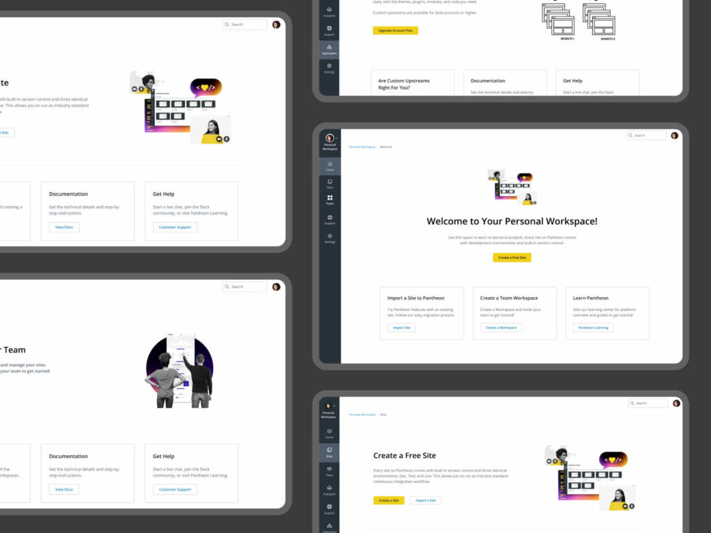 collage showing several screens in a product dashboard