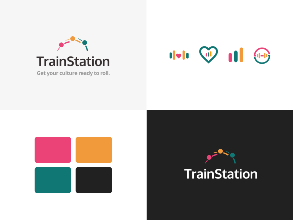 Collage showing branding for a company called Train Station